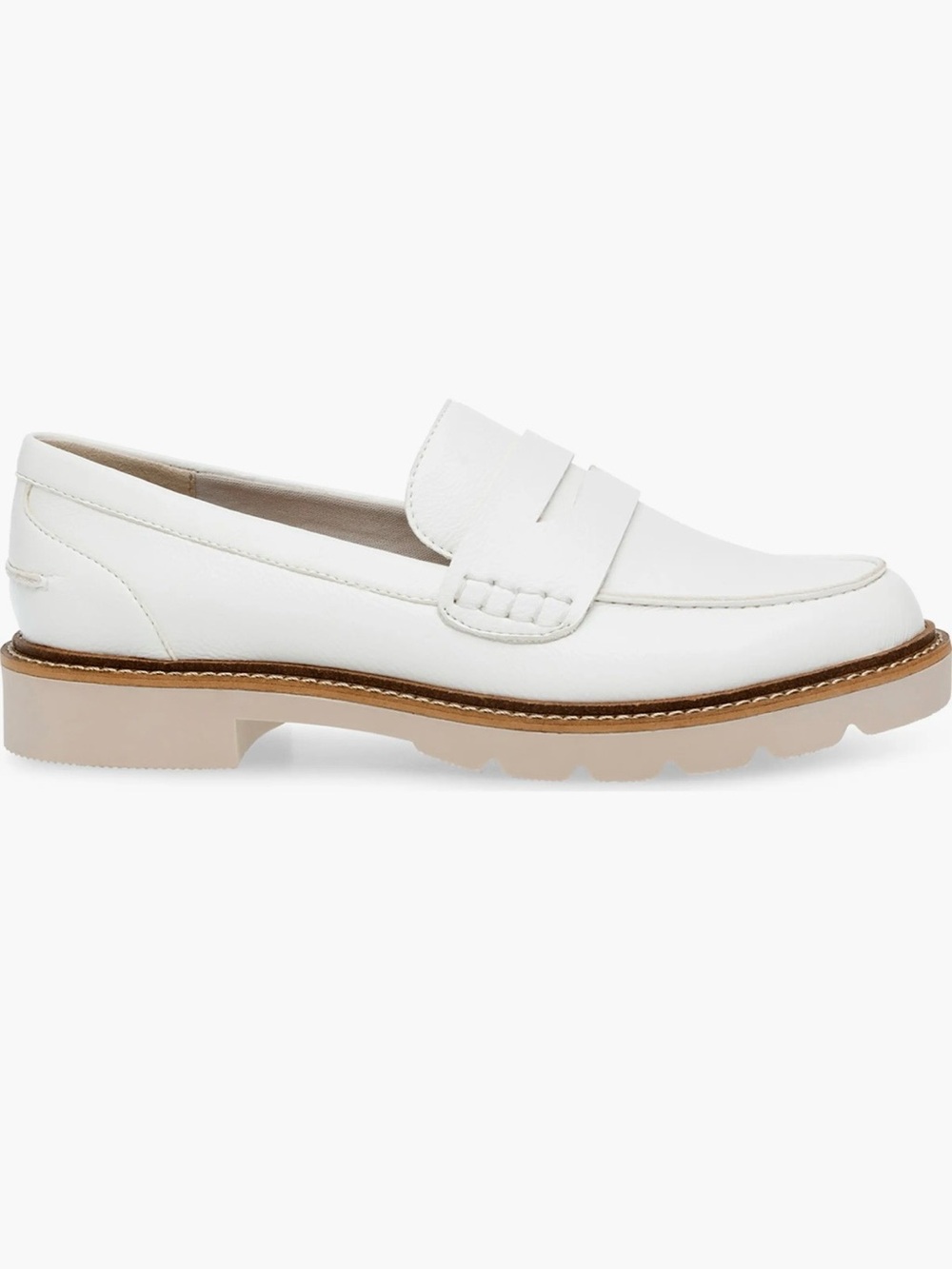 Anne Klein Emmylou White Lug Sole Penny Loafers with classic penny keeper strap